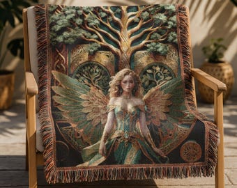 Celtic Tree of Life Woven Blanket: Faerie Home Decor Throw