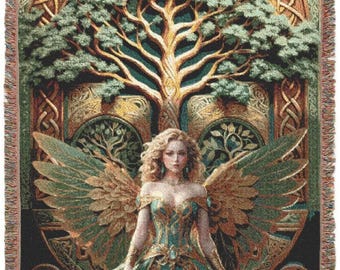 Celtic Tree of Life Woven Cotton Blanket - Faerie Home Decor Throw