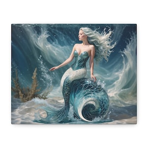 Canvas Print Sea Fantasy Art - Stretched Matte Ocean Wall Decor, Seawater Dance & Mysteries Home Decoration