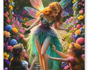 Fairy Canvas Wall Art Enchanted Garden Fantasy Print Magical Fairy Decor Girls Room Artwork