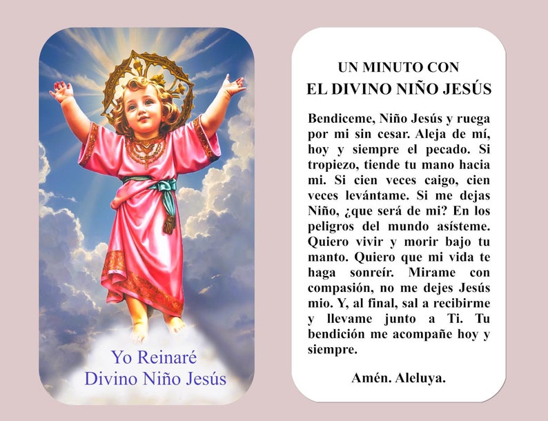 Oración Al Divino Niño Jesús: Cinco Tarjetas De Oración Y Marcapáginas ...