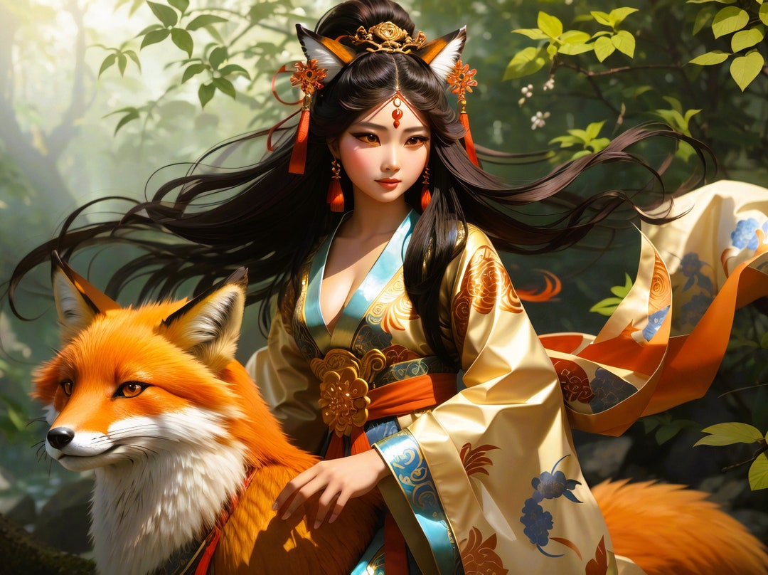 BABYL【海外輸入品】SPIRIT FOXES TEE Lサイズ Huli Jing Fox Spirit Art Print: Chinese Mythology Shape Shifter