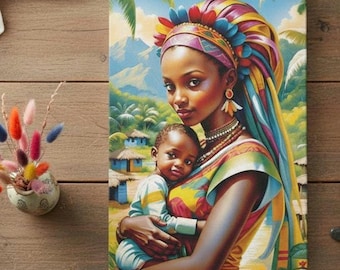 African Mother Child Canvas Art: Ethnic Decor
