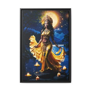 Leinwand Wandkunst, Orisha Oshun heilige weibliche Kunst, lebendige afrikanische Göttin Wanddekor, Yoruba Göttin Illustration, spirituelle Mythologie