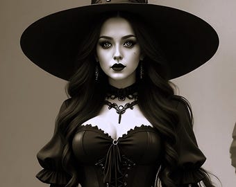 Cemetery Witch Art Print | Gothic Halloween Decor (Digital Download)