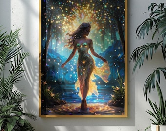Arte mural de la Diosa Caribeña Atabey: Impresión de fantasía etérea (Descarga digital)