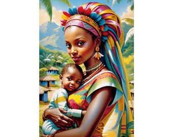 African Motherhood Art Print: Cultural Home Decor, Serene Silhouette
