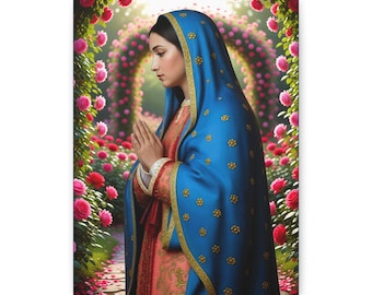 Virgin Mary in Rose Garden Canvas Print | Catholic Wall Art | Our Lady Prayer Digital Download | Marian Devotion Gift