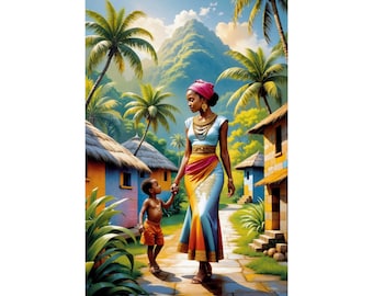 African Heritage Matte Poster, Mother and Child, Cultural Wall Art