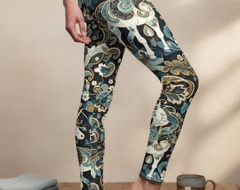 Unicorn Paisley Leggings, Fantasy Yoga Pants, Boho Style