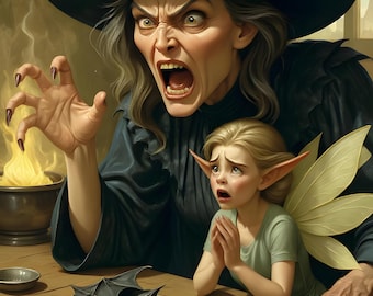 Witch's Warning Art Print: Dark Fairytale Kitchen Scene (Digital Download)