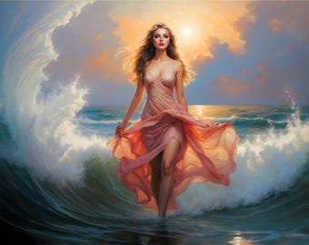 Impresión de paisaje marino del Nacimiento de Venus: Arte mural con escena oceánica costera