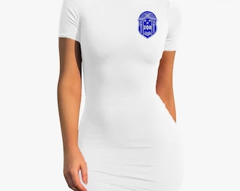 Zeta Phi Beta Embroidery “Fitted” Dress in White