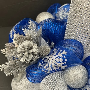 Blue and Bling Silver Vase Christmas Centerpiece