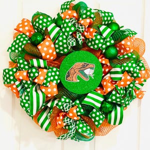 FAMU (Florida A&M University) Wreath| Orange, Green and White Deco Mesh (Customized-Optional) Wreath
