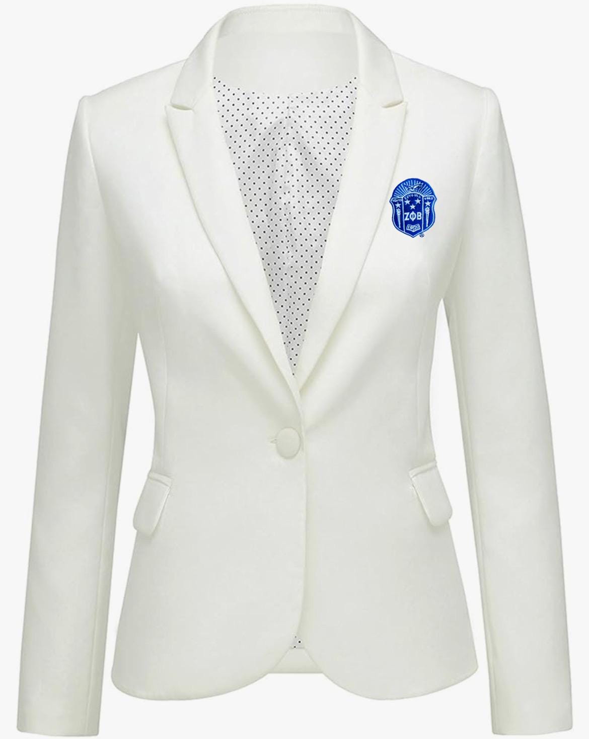 Zeta Phi Beta Embroidery Jacket (blazer) in White (this