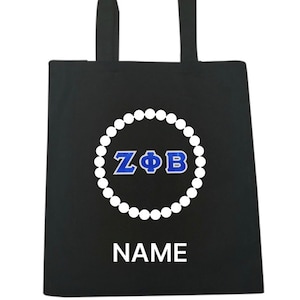 Zeta Phi Beta Glitter/Non-Glitter Tote bag with pearls (Optional Personalization)