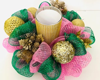 Pink, Green and Gold Christmas Centerpiece
