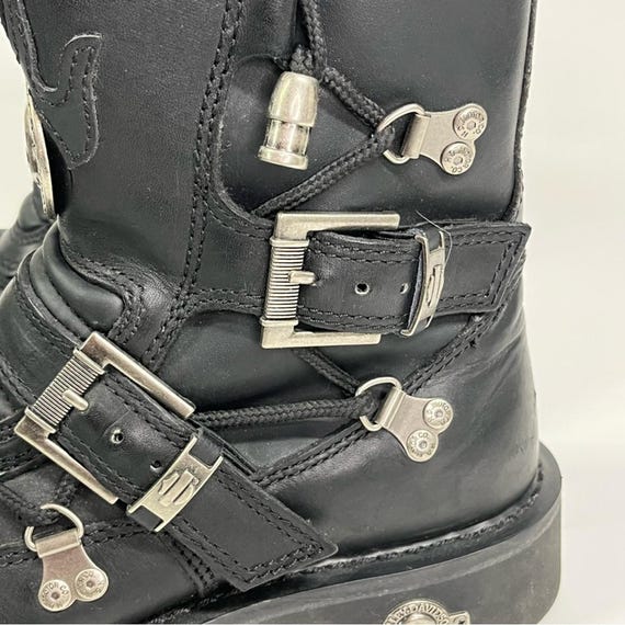 Harley-Davidson Black and Silver Leather Boots Vtg RARE 9 Harley Davidson Black Leather Detailed With  main image 2