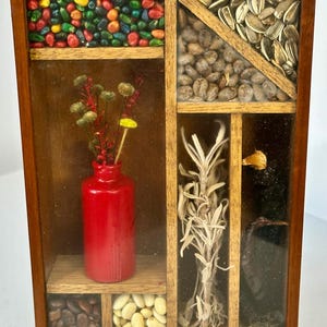 Vintage Fatto in casa Fattoria Decorazione Country Shadowbox Seed Box con Grano Bottiglia Semi Fiori Secchi