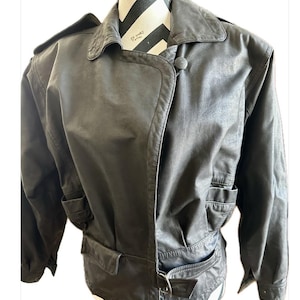 Petit blouson en cuir Sin Thung noir, petit manteau court court surdimensionné noir