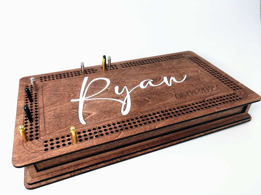 Personalized Cribbage Board Custom Last Name Cribbage Board Gift Box