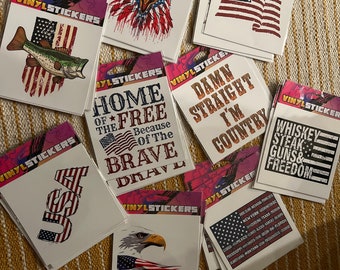 Patriotic USA Flag dye cut vinyl stickers peel off UV/weather resistant