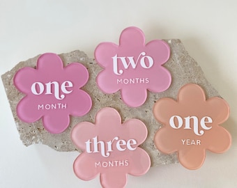 Daisy Acrylic Baby Milestone Discs, Monthly Milestone Set, Personalised Baby Shower Gift, Baby Announcement, Baby Photo Prop, Nursery Decor