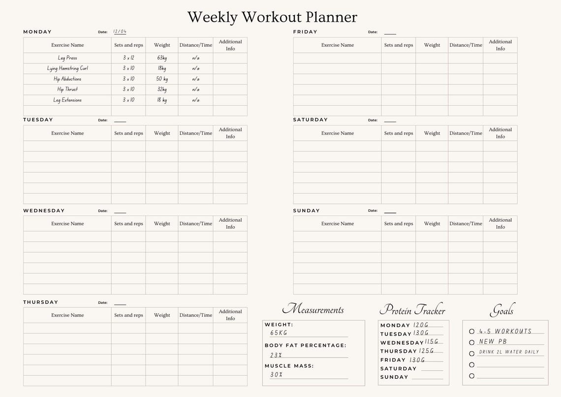 Workout Planner Printable | Gym Fitness Tracker Template | Digital ...