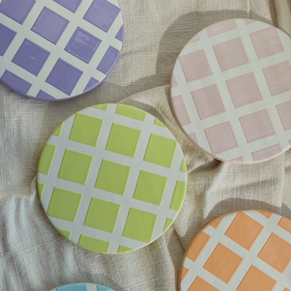 Ceramic Grid Coaster | Handmade Drink Coaster | Handmade Ceramics | Housewarming Gift | Gift for Her | Gift for Him | Birthday Gifts