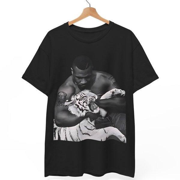 Mike Tyson Tiger Headlock, New Graphic Tee, Tyson Tiger Pet, Iron Mike Photoshoot, Tyson Fan, 80s Boxing Heavyweight Champ, Wrestling Tiger