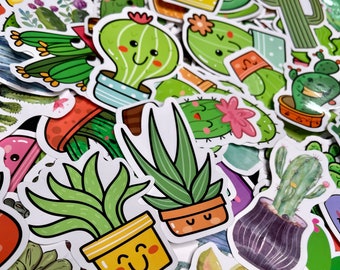 Cactus Themed Vinyl Stickers - Waterproof, plant stickers, cactus stickers (5ct, 10ct)