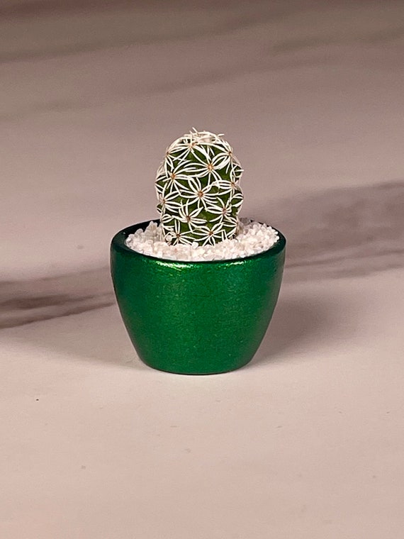 LITTLE PRICKS - Micro Mini Cactus - Metallic Green - DIY Cactus Kits, Hand-Painted Pot, Live Plant, Giftset, Unique Gifts