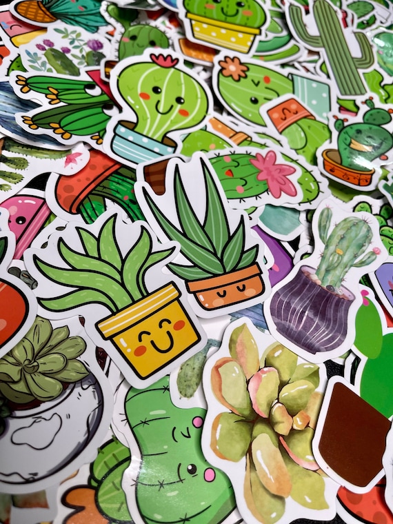 Cactus Themed Vinyl Stickers - Waterproof, Laptop, Waterbottle, 5ct, 10ct