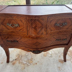 Antique 3 drawer dresser with metal ornate accents
