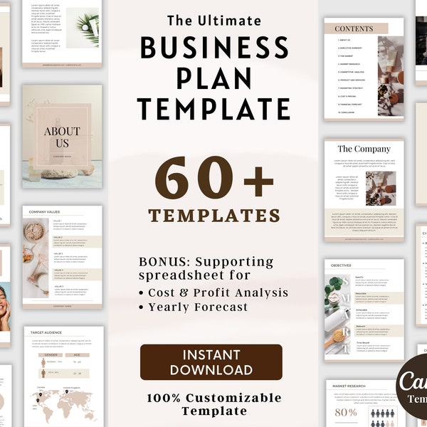 Small Business Plan Printable Template, Editable Business Plan, Minimal Business Plan, Startup Business Plan Workbook, Canva Template