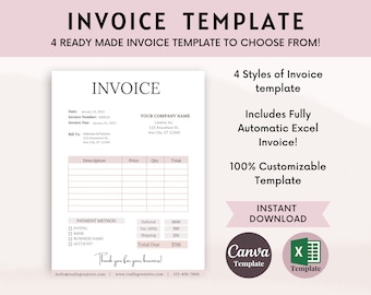 Modelo de fatura imprimível: Formulário moderno para pequenas empresas (Canva e Excel)