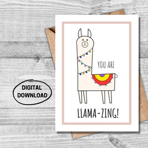 Carte imprimable drôle, carte de motivation et d'encouragement avec lama, carte de lama imprimable d'appréciation