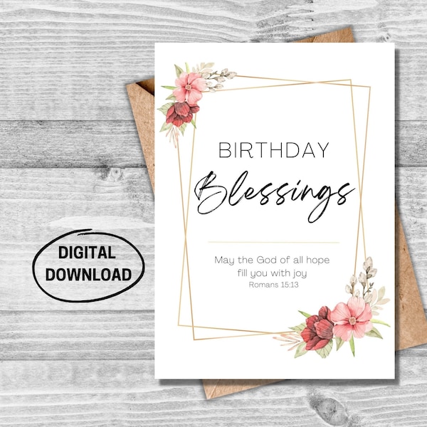 Birthday Printable Card, Christian Verse Card, Bible Verse Printable Card, Religious Birthday Card