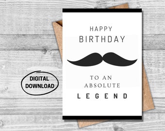 Anniversaire imprimable pour lui, carte d’anniversaire drôle pour lui, carte imprimable moustache pour lui, carte d’anniversaire imprimable pour lui, téléchargement numérique
