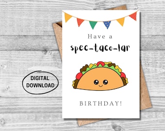 Tarjeta imprimible de cumpleaños divertida, cumpleaños de taco, tarjeta de cumpleaños divertida para él, tarjeta de cumpleaños divertida para ella, tarjeta de cumpleaños imprimible