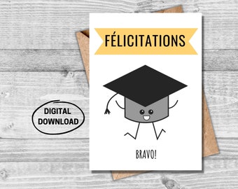 Funny Graduation Printable Card, French Graduation Card, College Graduation Card in French