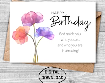 Birthday Printable Card, Christian Birthday Card, Printable Card for Her, Religious Birthday Card, Card for Her