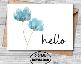 Hello Printable Card, Printable Greeting Card, Greeting Card Printable, Hello Card, Digital Download Card, Digital Printable Card