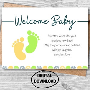 Nieuwe baby afdrukbare kaart, gefeliciteerd baby downloaden, welkom baby afdrukbare kaart, Instant Download babykaart, baby aankomstkaart