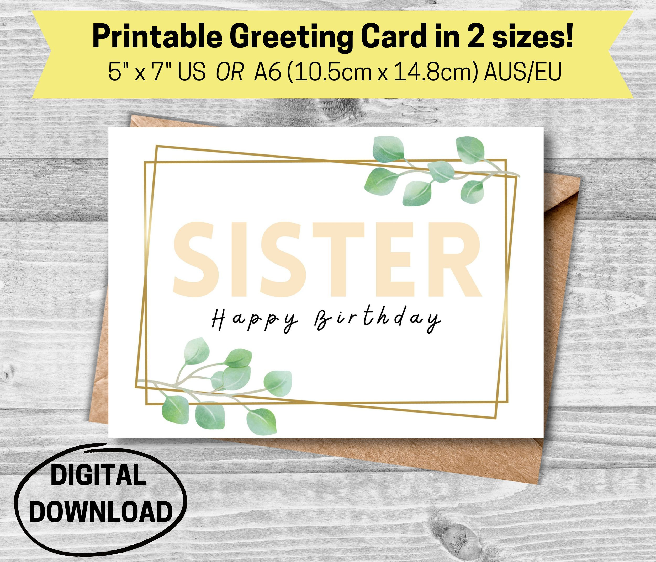 Happy Birthday Printable Card for Sister Birthday Card Etsy