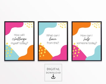 Conjunto de 3 arte de pared motivacional, citas inspiradoras imprimibles, regalo de apreciación del maestro, arte de pared de aula imprimible