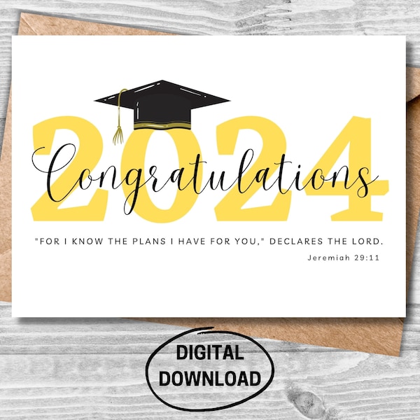 Graduation Christian 2024 Printable Card, Religious College Graduation Printable Card, Bible Verse Graduation Printable Card