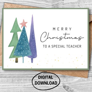 Tarjeta de Navidad para maestros, Tarjeta de Navidad digital para maestros, Tarjeta imprimible de vacaciones para maestros, Tarjeta navideña imprimible, Maestro Gracias