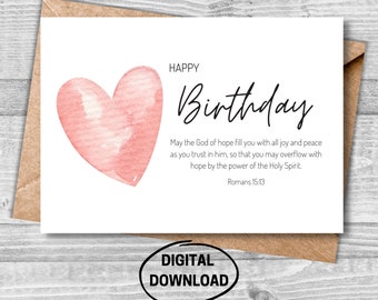 Birthday Printable Card, Christian Verse Card, Bible Verse Printable Card, Religious Birthday Card